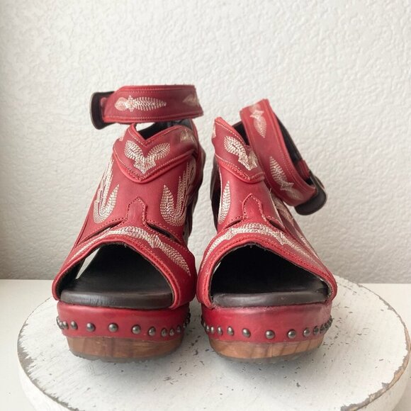 Lane Boots LEXINGTON Womens Red Wedges 11 Western Sandals Cowgirl Wooden Heels - Picture 5 of 11
